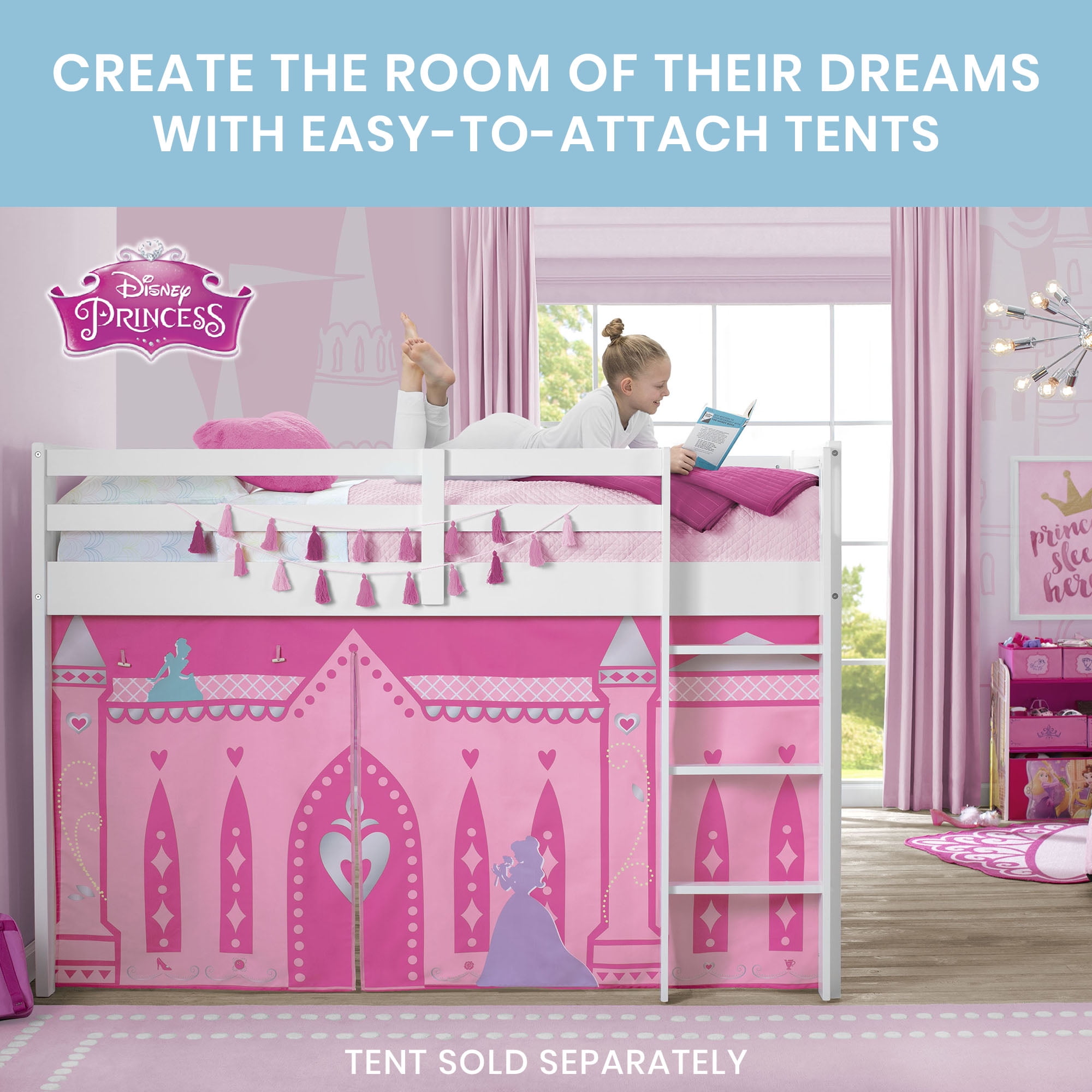 Delta Children Twin Loft Bed with Guardrail and Ladder, White