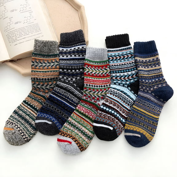 TELOLY Fuzzy Socks for Women, Vintage Warm Soft Knit Wool 5 Pairs Winter Cold Crew Socks