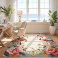 thumbnail image 3 of Design&I 8'x10' Washable Area Rug Vintage Damask Symmetrical Scrolls Botanical Border Boho Blooms for King Size Bedroom, Under Bed, Sleek Flatweave Pet Friendly, 3 of 7