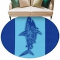 thumbnail image 2 of Aqua Navy Blue Shark 8ft Round Rug, Summer Beach Coastal Modern Art Non-Skid Rubber Backing Large Area Rugs - Living Room Bedroom Home Office, Indoor Floor Mat Carpets Washable Rug, 2 of 9