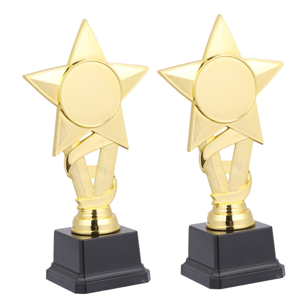 OUNONA 2Pcs Golden Plastic Star Trophies Party Award Trophies for Football Soccer Winners Celebration