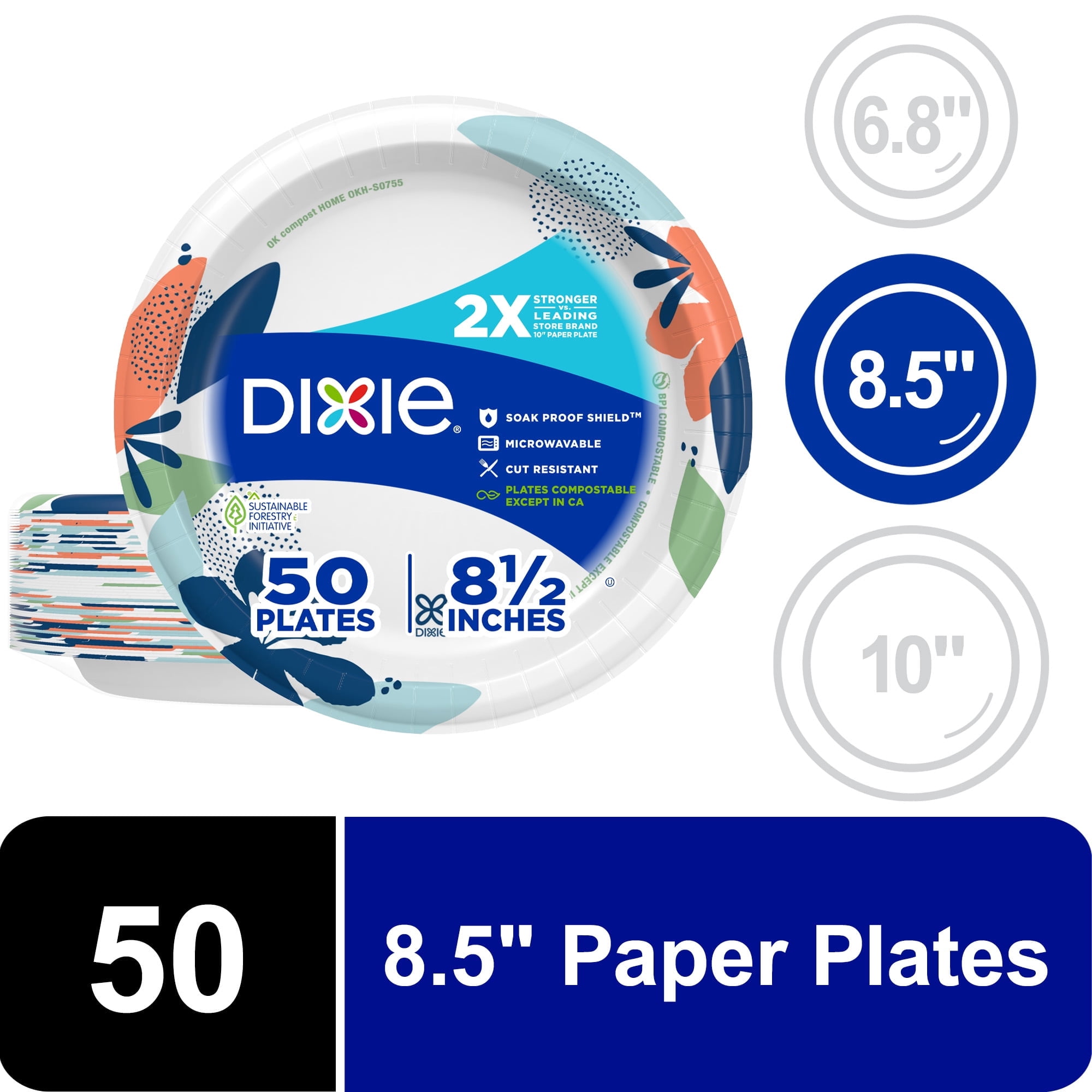 ( 3 Pack ) Dixie Disposable Paper Plates, 8.5", Multi-Color, 50 Count