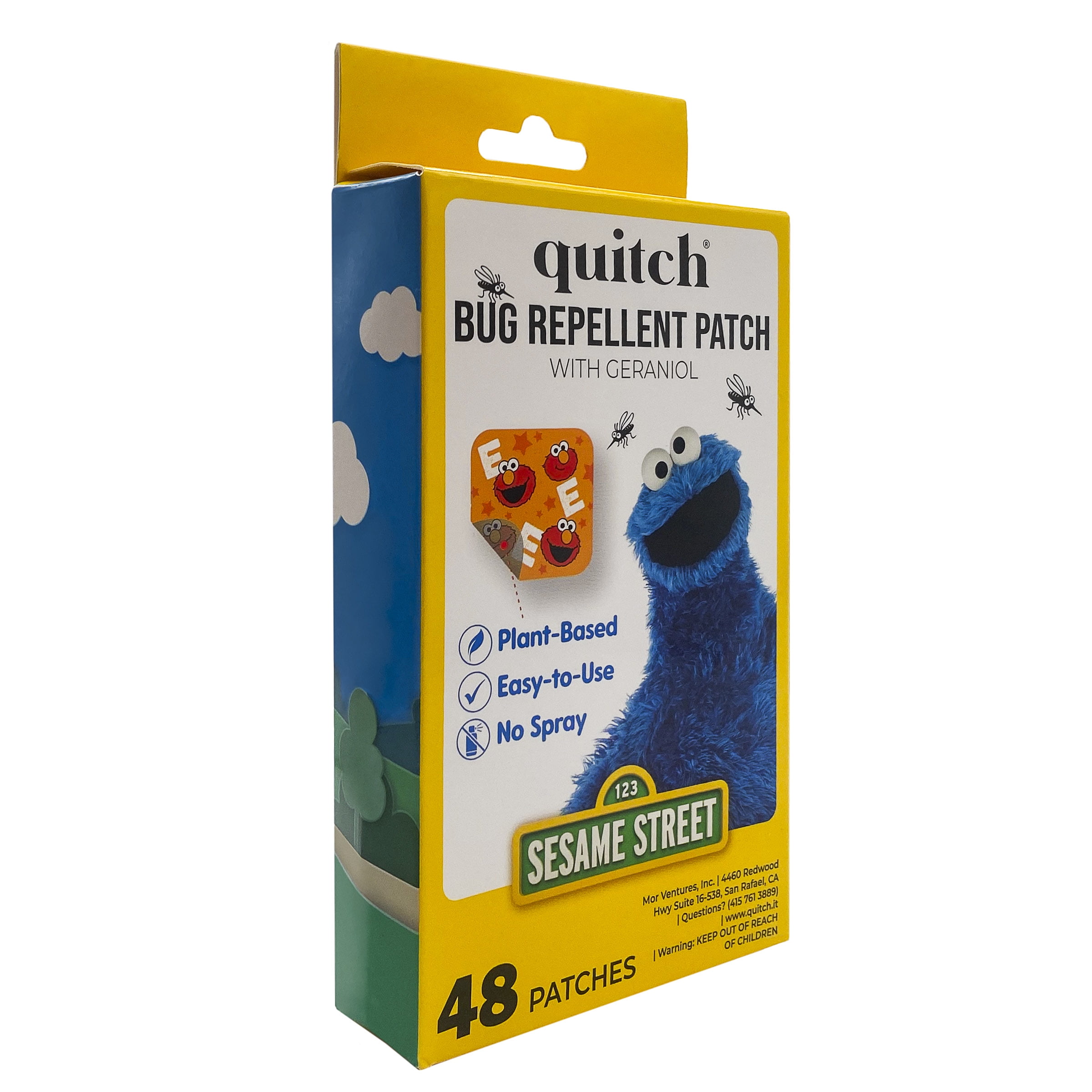 (2 pack) Quitch Sesame Street Bug Repellent Patch with Geraniol, No-Spray Plant Based Repellant Patches, 48 Count