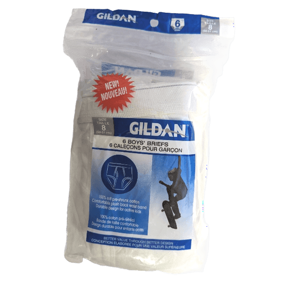Gildan Boys Briefs 6 Pack, Size 8, Soft 100% Cotton White