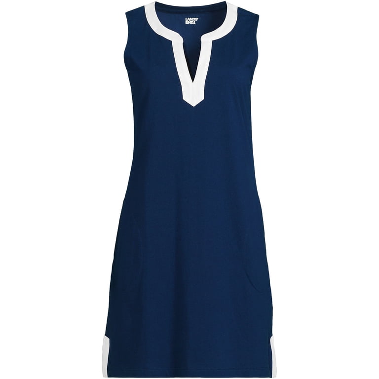 lands end cotton jersey notch neck dress Lands' End Women's Tall Size Cotton Jersey Notch Neck Dress