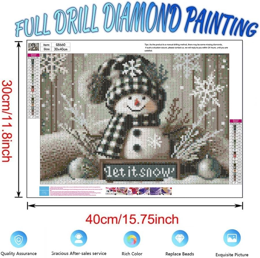 Winter Cute Snowman Diamond Art Kits for Adults - Christmas 5D Diamond Painting Kits Full Drill Crystal Rhinestone Gem Art Craft Kits for Home Wall Decor 16X20Inch