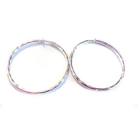 - Clip on Earrings Hypoallergenic Hoop Earrings 3 Inch Rhodium Silver Hoop Earrings