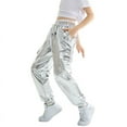 thumbnail image 2 of Rolanko Girls Patent Leather Elastic Waist Cargo Loose Pants Bright Street Dance Dance Performance Casual Outing, 2 of 6