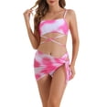 thumbnail image 1 of Bañadores de bikini de 3 piezas para mujer con tirantes ajustables en espagueti y parte inferior triangular con falda de malla, color rosa grande, 1 of 5