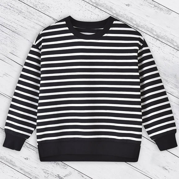 XXWXYD Cartoon Stripes Kids Sweatshirt, Soft Cotton Warm Crewneck Long Sleeve Pullover Top for Girls Trendy Loose Fit Casual Wear