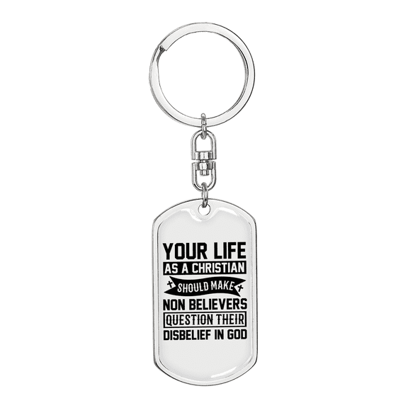 Life As A Christian Stainless Steel or 18k Gold Premium Swivel Dog Tag Keychain