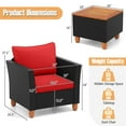 thumbnail image 4 of Costway 3PCS Patio Rattan Furniture Set Cushioned Sofa Storage Table with Wood Top Red, 4 of 12