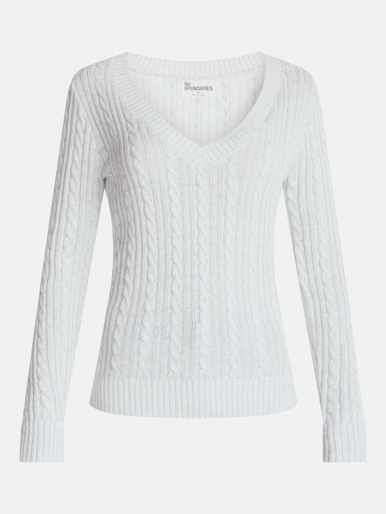 No Boundaries V Neck Cable Sweater, Women's and Women's Plus XXS-4X