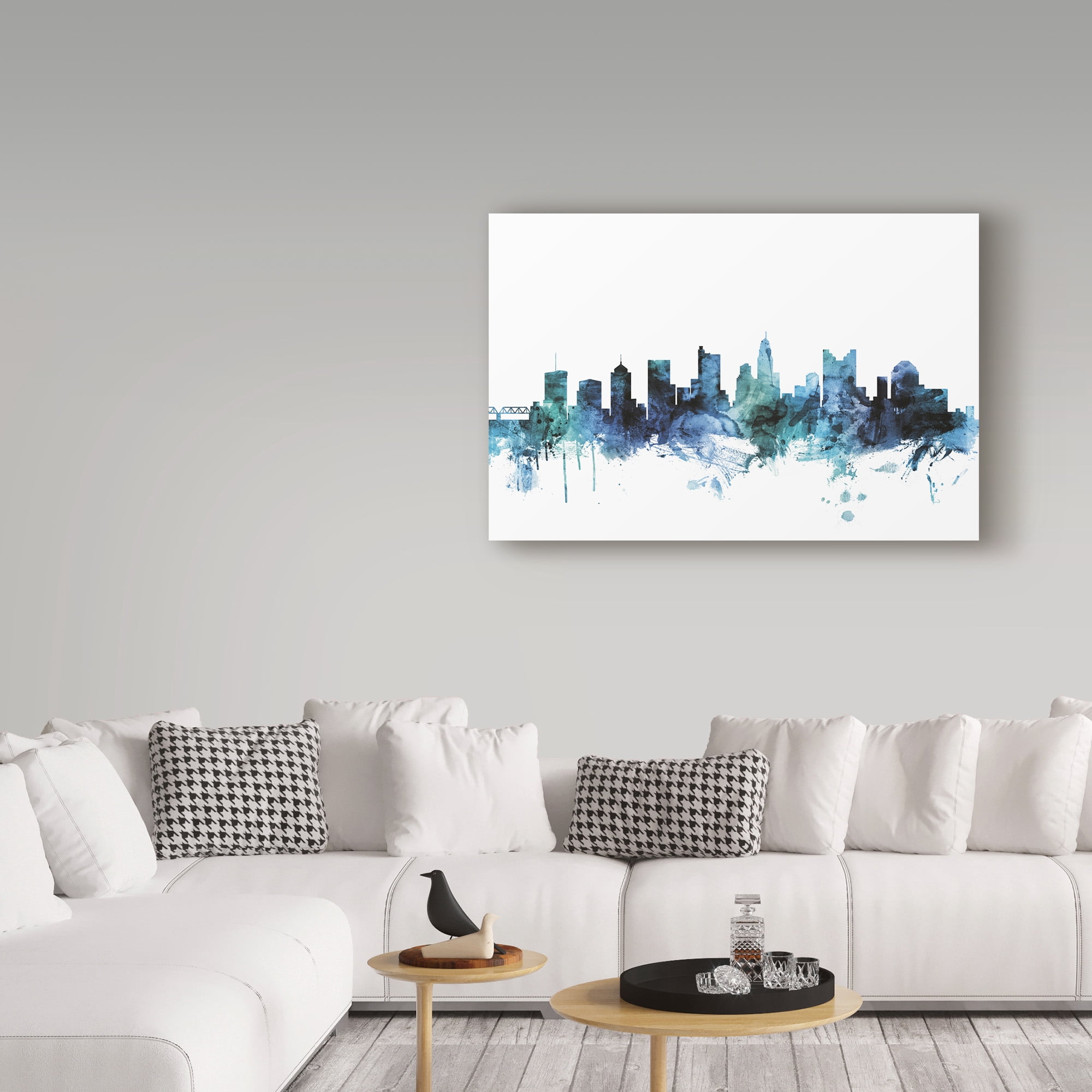 Trademark Fine Art 'Columbus Ohio Blue Teal Skyline' Canvas Art by Michael Tompsett