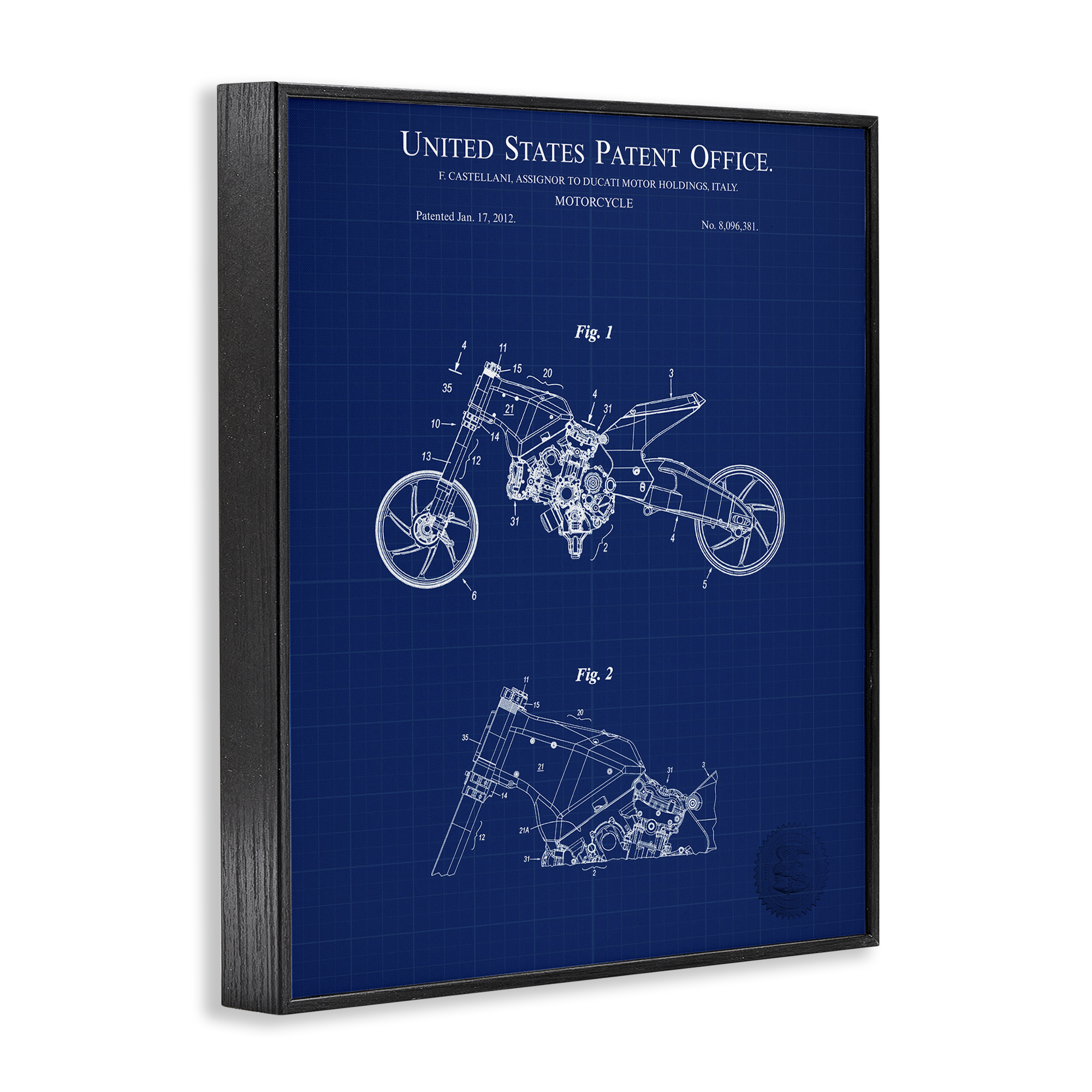 Stupell Industries Motorcycle Patent Blueprint Transportation Painting Black Framed Art Print Wall Art, 24 x 30