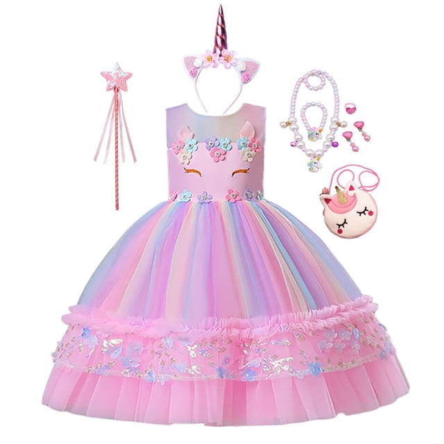 Vestido de princesa arcoíris Pastel para niñas pequeñas, vestido de fiesta de cumpleaños de noche de boda, disfraz de Cosplay de unicornio para niños Fivean unisex
