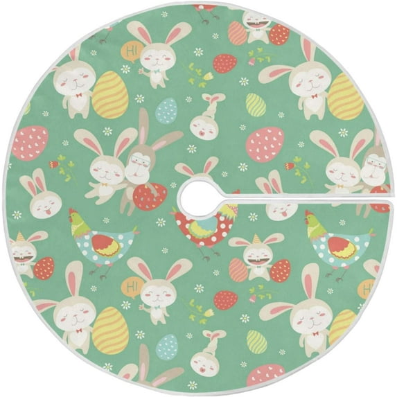 FMSHPON Easter Cute Rabbit Cock Easter Colorful Eggs Xmas Christmas Tree Skirt Stand Mat for Holiday Party Decoration Indoor Outdoor 48 inches