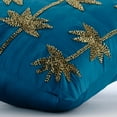 thumbnail image 3 of Throw Pillow Cover, Teal Blue Cushion Cover, Zardozi Lotus Flower Antique Throw Pillow Cover, 14x14 inch (35x35 cm) Pillow Cover Decorative, Square Taffeta Throw - Gold Lotus Dreams, 3 of 5