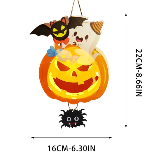 1Pc Halloween Lighted Hanging Pumpkin Lantern, Pumpkin Halloween Wall Decor for Home Party Indoor Outdoor (Bat)