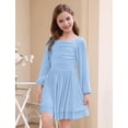 thumbnail image 5 of Lanbubble Girls Dresses Puff Long Sleeve Square Neck Homecoming Dress Teen Cute A-Line Blue Dress For Teens 8-14 Years, 5 of 6
