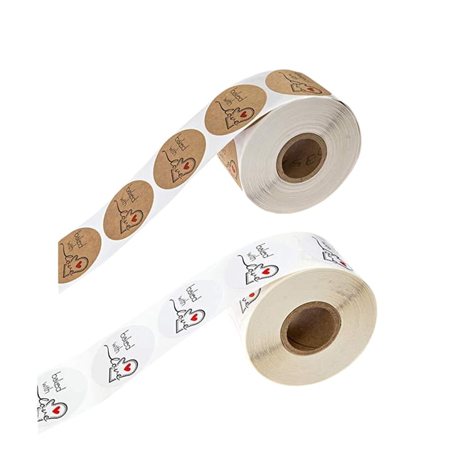 2 Rolls BAKED WITH LOVE Cookie Bags Labels Round Adhesive Baking Packaging Envelope Gift Box DIY Craft Decoration Sticker