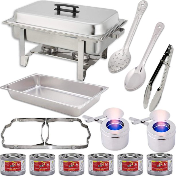 Chafing Dish Buffet Set w/Fuel — Folding Frame + Water Pan + Food Pan (8 qt) + 2 Fuel Holders