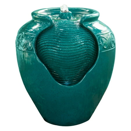 Teal Glazed - Peaktop - Outdoor Glazed Pot Floor Fountain with LED Light - Teal