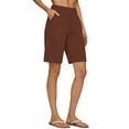 thumbnail image 3 of CYYOLLPF Cotton Linen Shorts Beach Culottes Vintage Baggy baggy shorts women paperbag shorts flowy shorts for women Knee-Length Shorts Bermuda Shorts comfort shorts for women Brown S, 3 of 7