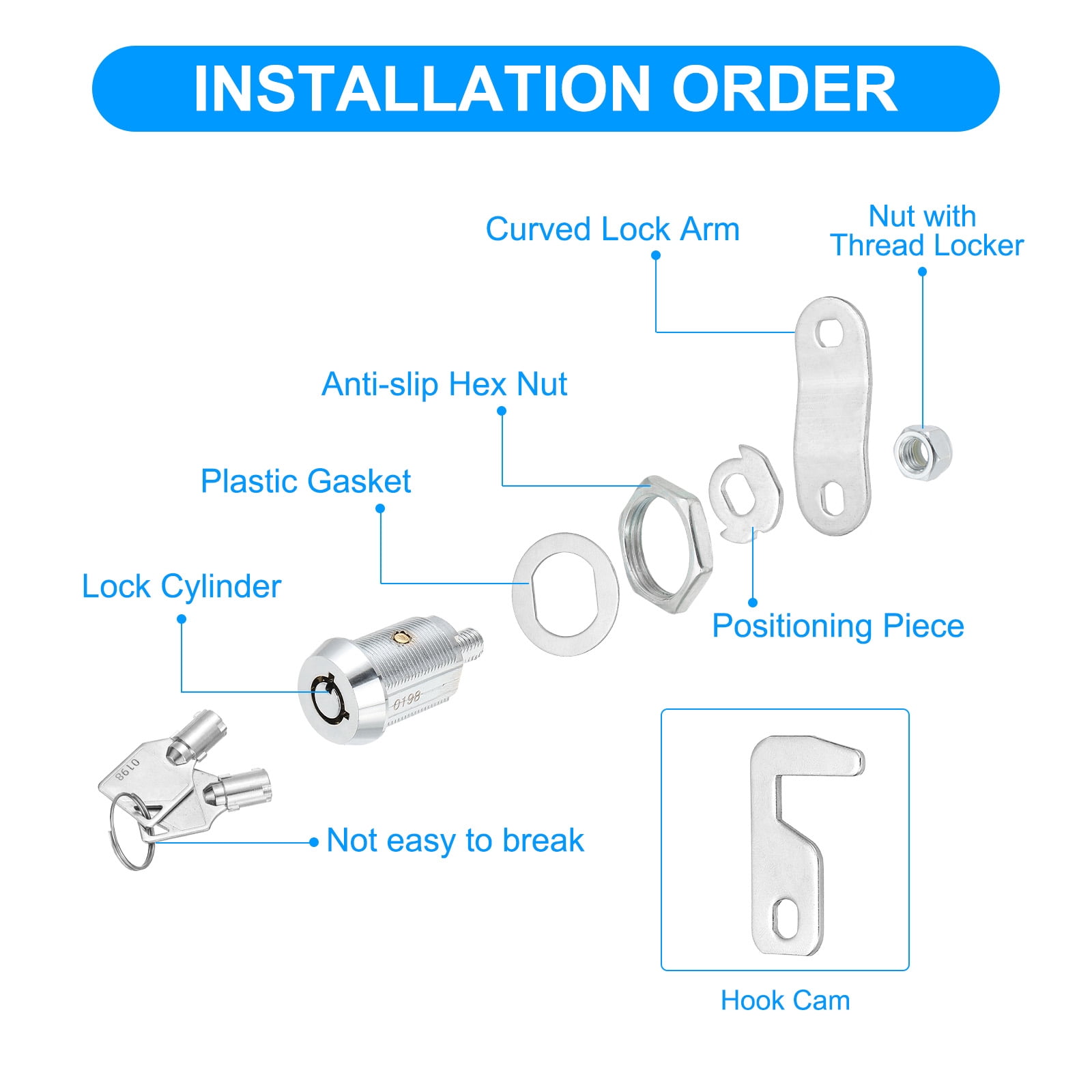 1/8 Inch Cabinet Locks with Iron Key, Cam Replacement Lock Cylinder Toolbox Lock Keyed Alike, Silver 3 Pack