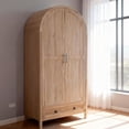 thumbnail image 4 of Ktaxon Arched Wardrobe Closet Armoire with Hanging Rod, Modern Drawer & Shelf – Elegant Oak Finish Closet with Wood Handles, Farmhouse to Mid-Century Style, 4 of 6
