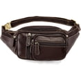 thumbnail image 1 of MARRANT Cangurera de Cuero Genuino para Hombre, Bolsa de Cintura Cruzada de Gran Capacidad con Múltiples Bolsillos con Zíper, Color Café, 1 of 6