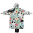 thumbnail image 2 of Oversized Wearable Blanket Hoodie,Husky and Pioneer Flower Sherpa Blanket Hoodie with Super Pockets,Super Warm Fuzzy Pullover for Women & Men, 2 of 6