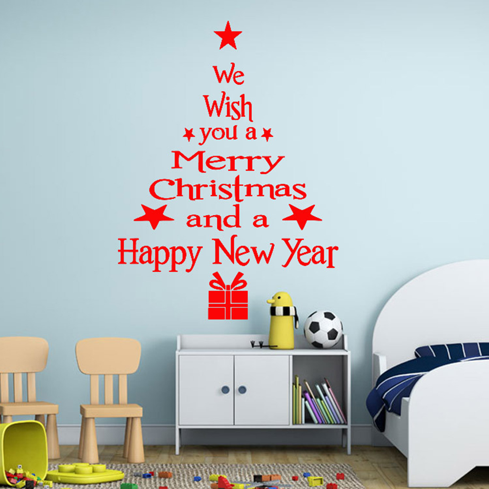 Merry Christmas Wall Sticker Removable Art Murals Wallpaper Decals for Living Room Bedroom TV Background Decoration (Red) - image 4 of 6