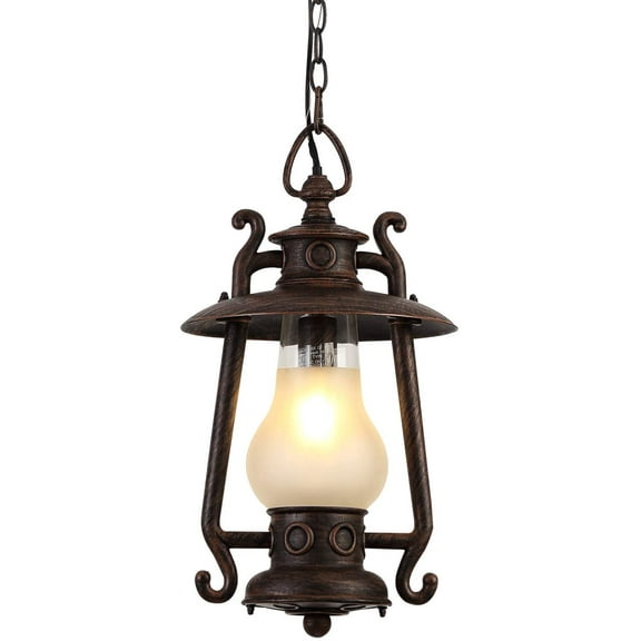 GZBtech Outdoor Pendant Light Oil Rubbed Bronze Finish Ceiling Hanging Light with Frosted Glass Shade Wall Mount for Porch 1 Light