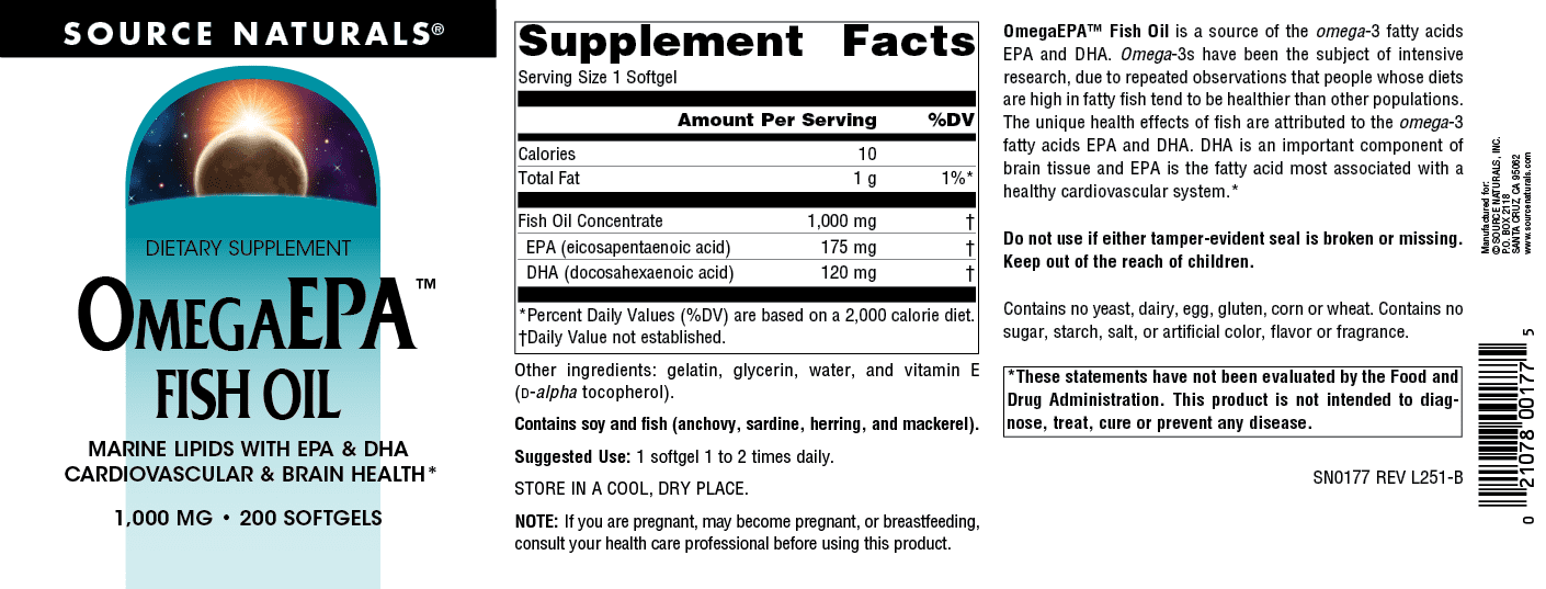 OmegaEPA Fish Oil, 1,000 mg, 200 Softgels, Source Naturals