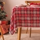 thumbnail image 1 of Xiao Hua Mantel rectangular a cuadros navideños para decoración de fiestas navideñas de estilo rústico. Cuadrícula roja y blanca con copos de nieve pequeños. Tamaño F: 55 x 86,6 pulgadas., 1 of 5
