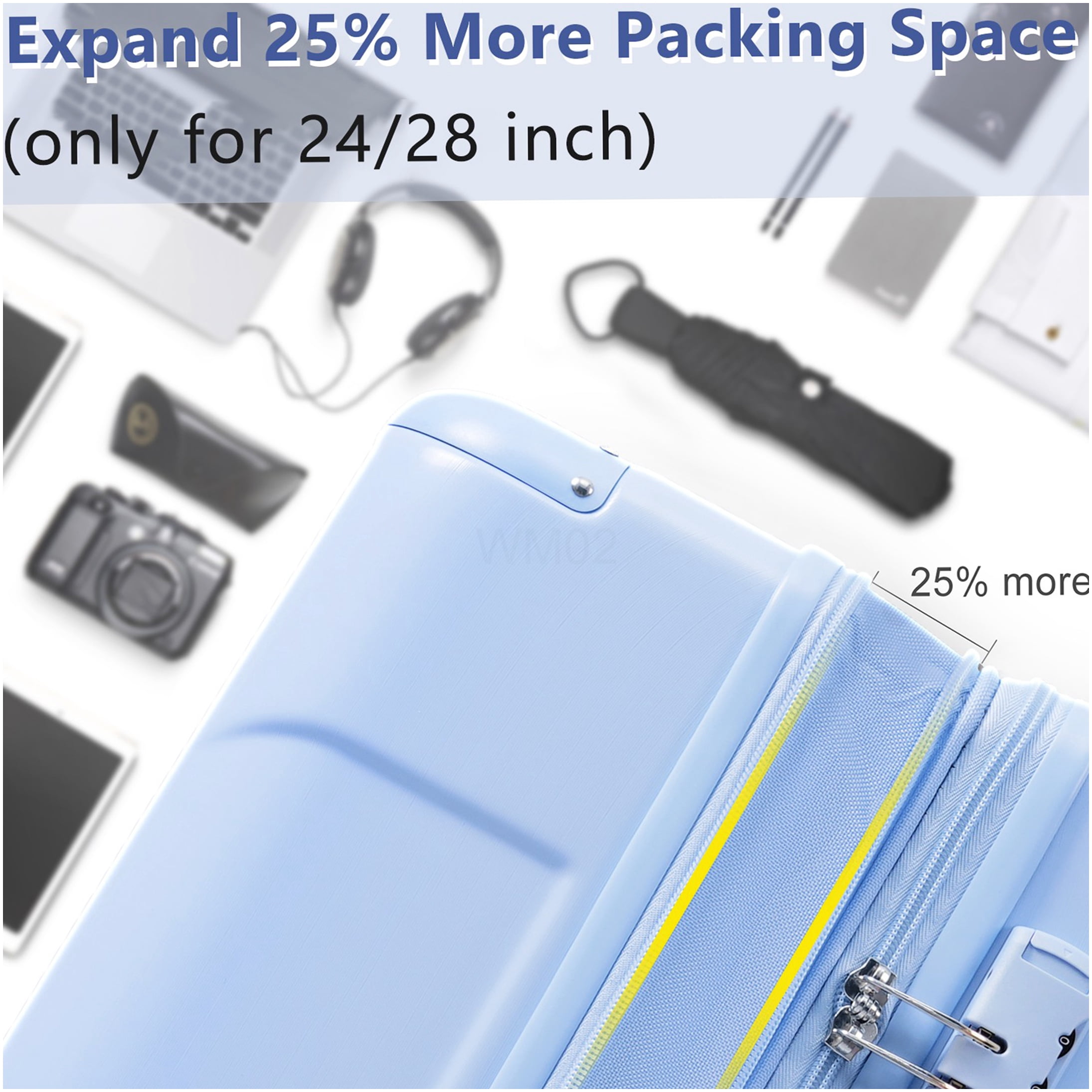 Sky Blue 28" Expandable Hardshell Checked Luggage with TSA Lock, Lightweight ABS Spinner Suitcase for Travel