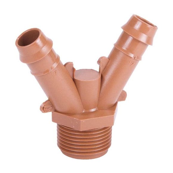 10-PACK - Drip Irrigation Universal 3/4” Male Adapter x Barbed “Y” Fitting - Fittings Fit 17mm, .600" ID 1/2"-Inch Drip Tubing (3/4 Y Adapter)