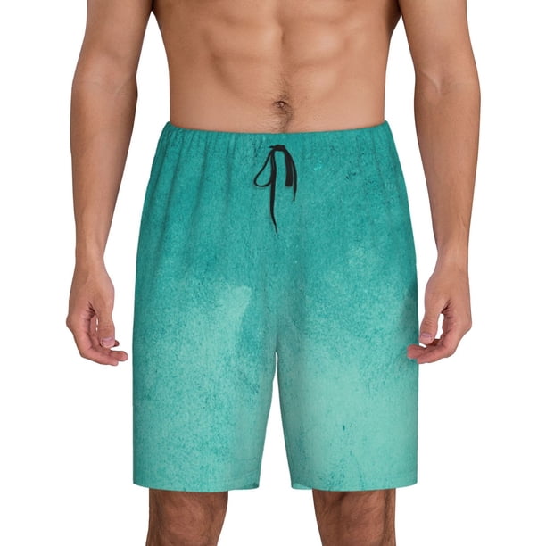 Balery Teal Turquoise1 Pantalones cortos de pijama de punto de algodón para hombre con cinturilla y bolsillos-Large