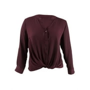 INC International Concepts Women's Twist Front Button Up Top Red Size Petite X-Large