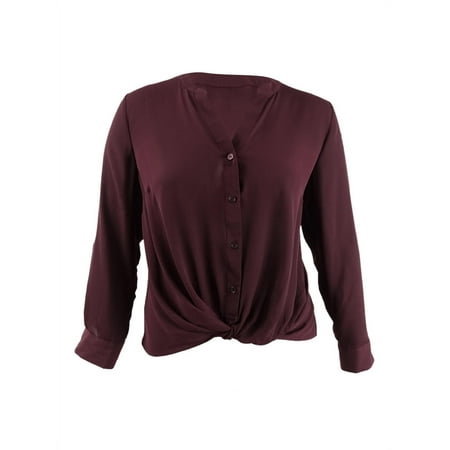 INC International Concepts Women's Twist Front Button Up Top Red Size Petite X-Large