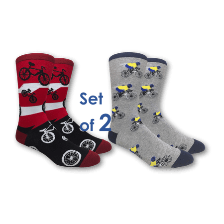 

Fine Fit Crew Novelty Casual Bicycles Socks Bikes Bicycle Red Cyclist 2 Pairs Set