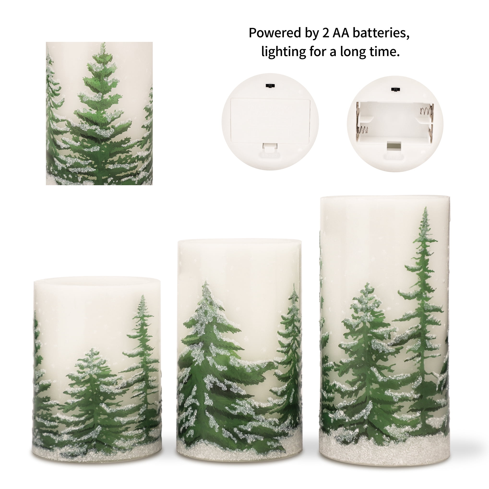 Meltone Christmas Tree LED Flameless Candles Battery Operated, Set of 3 Holiday LED Pillars with Remote