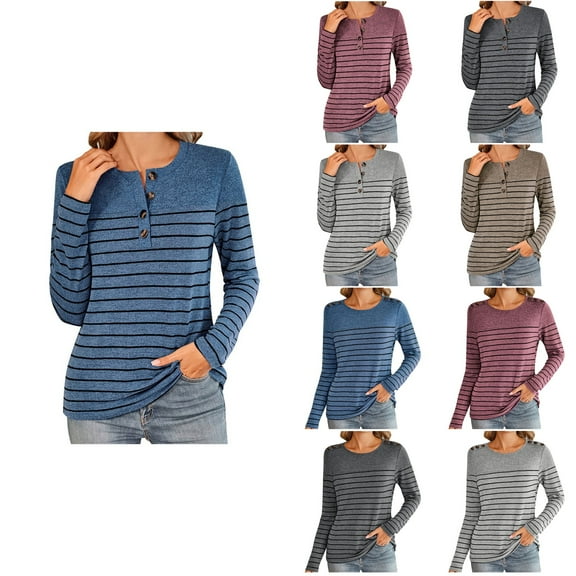 Ahuyic Womens Plus Size Top, Casual Long Sleeve Blouse For Autumns And Winter, Fashion Womens Casual Loose Long Sleeve Round Neck Solid Color Blouse Top