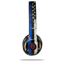 Skin Decal Wrap for Beats Solo 2 and Solo 3 Wireless Headphones Painted Faded Cracked Blue Line Stripe USA American Flag (BEATS NOT INCLUDED) by WraptorSkinz