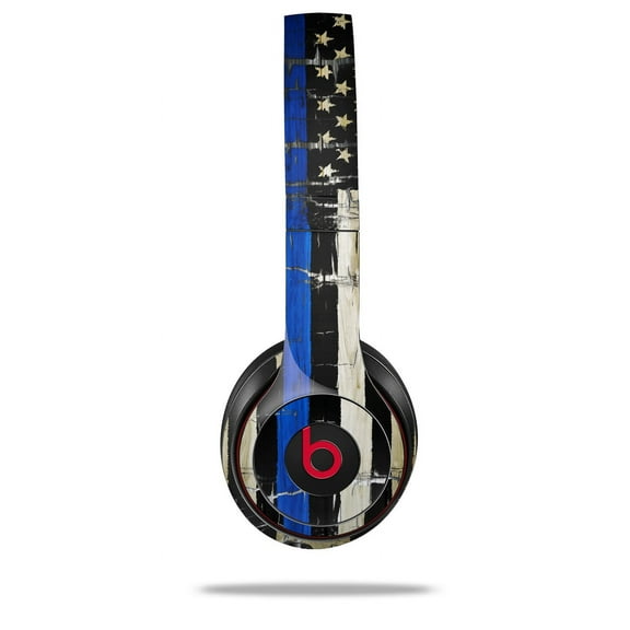 Skin Decal Wrap for Beats Solo 2 and Solo 3 Wireless Headphones Painted Faded Cracked Blue Line Stripe USA American Flag (BEATS NOT INCLUDED) by WraptorSkinz