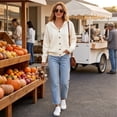 thumbnail image 2 of Women Hooded Button Front Knit Cardigan Top Drawstring Long Sleeve Loose Soft Sweater, L, 2 of 4
