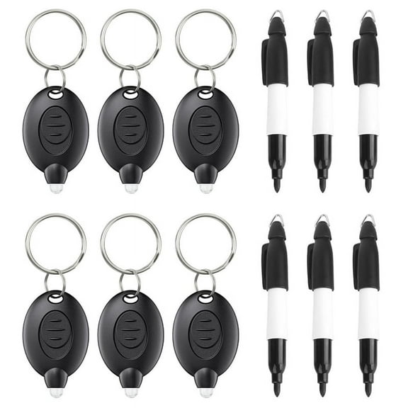 12 Pcs Mini Keychain Flashlights & Permanent Marking Pens Portable 12 Lumen Battery Powered LED Torches and Marker Pens