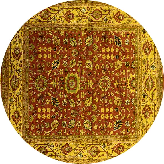 Ahgly Company Indoor Round Oriental Yellow Traditional Area Rugs, 7' Round