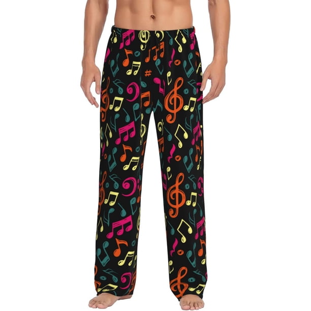 Fotbe Music Notes Pantalones de Pijama para Hombre, Pantalones de Dormir, Pantalones de Casa con Cintura Ajustable y Bolsillos-X-Large